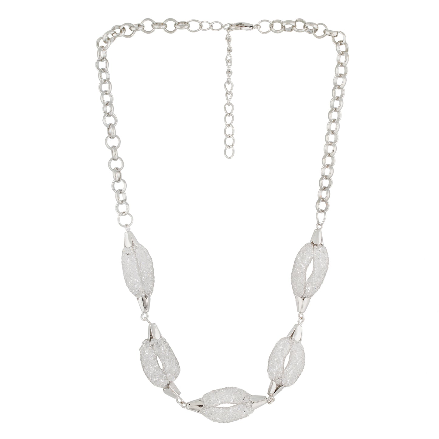 Silver Colour Oval Necklace and Earrings for Girls and Women