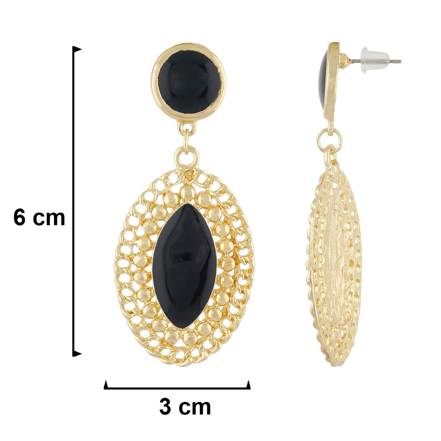 Stylish Black and Gold Colour Oval Shape Enamel Enhanced Earring for Girls and Women