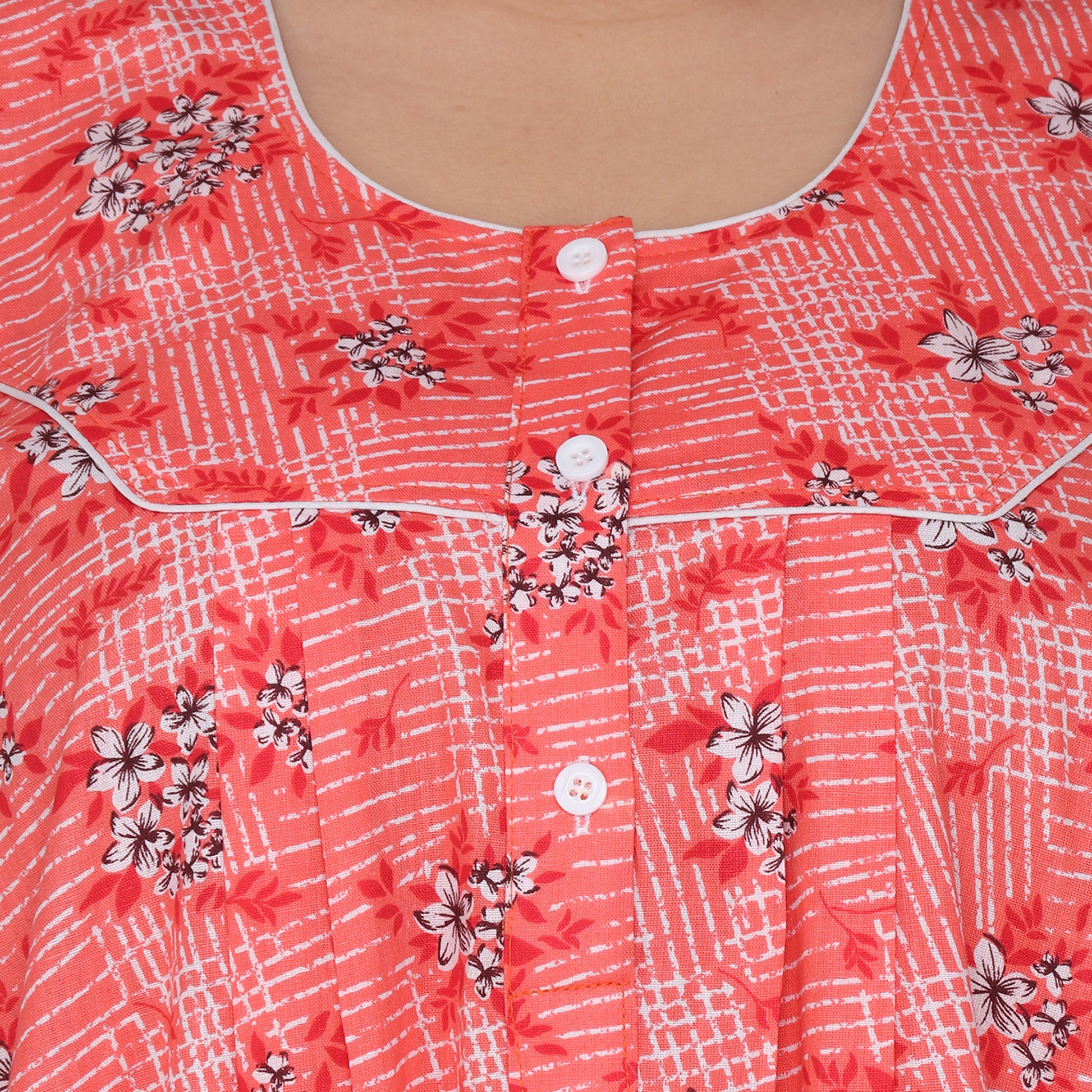 Printed Cotton Nighty For Women - Orange