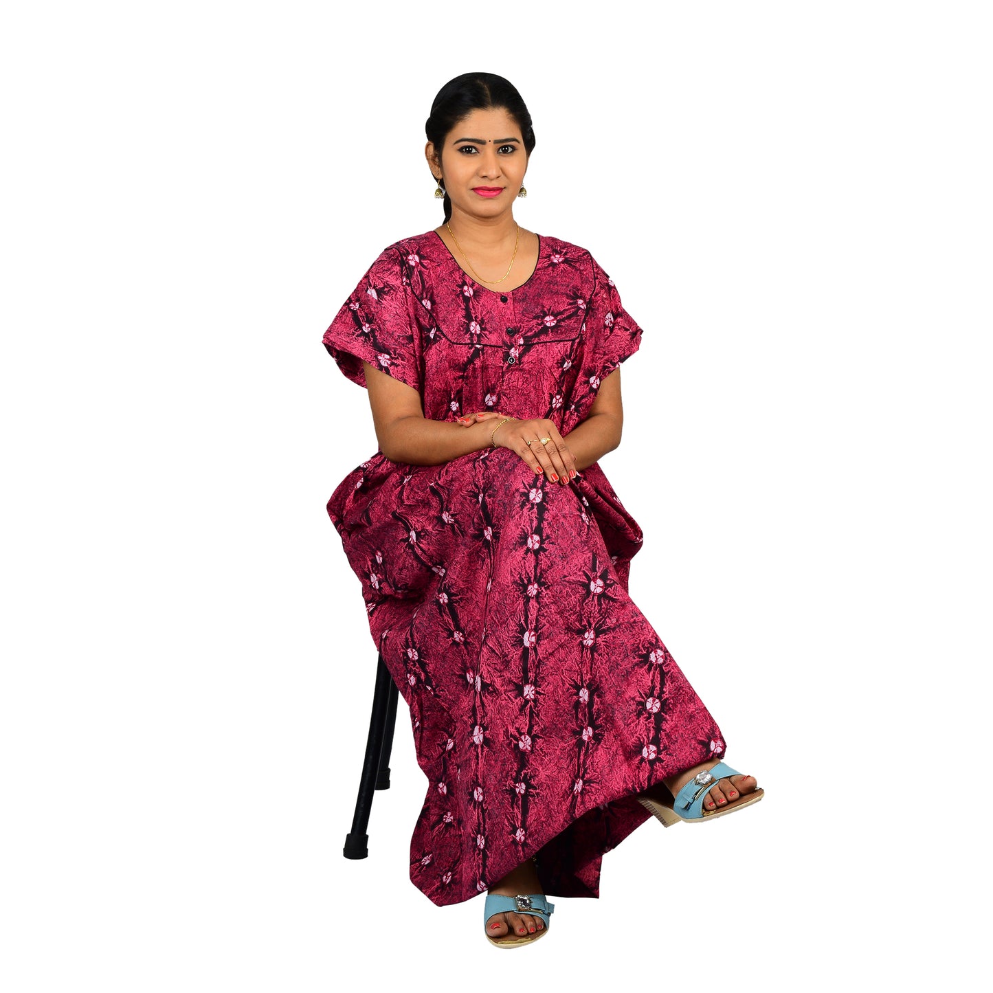 Printed Cotton Nighty For Women - Pink
