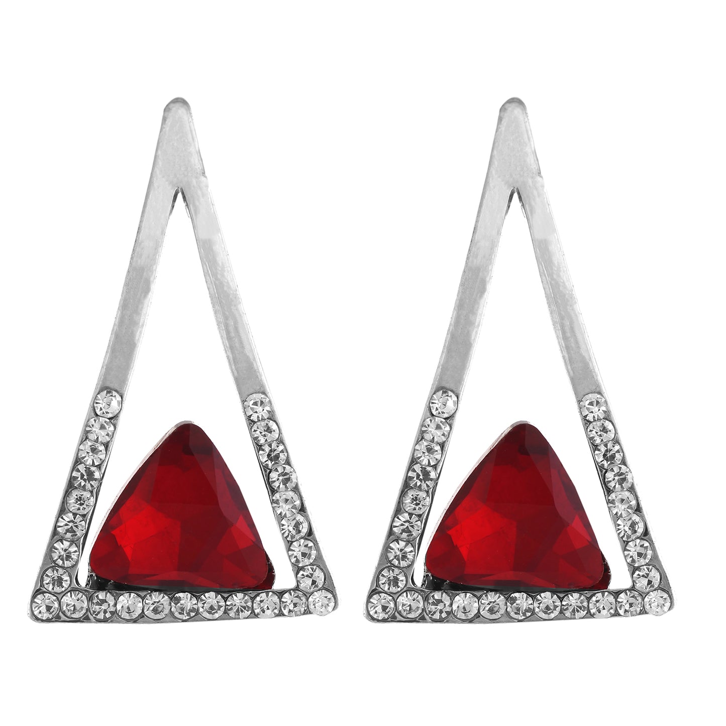 Red and Silver colour Triangular Design Hanging Earrings for Girls and Women