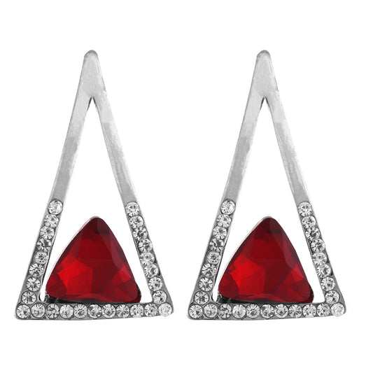 Red and Silver colour Triangular Design Hanging Earrings for Girls and Women
