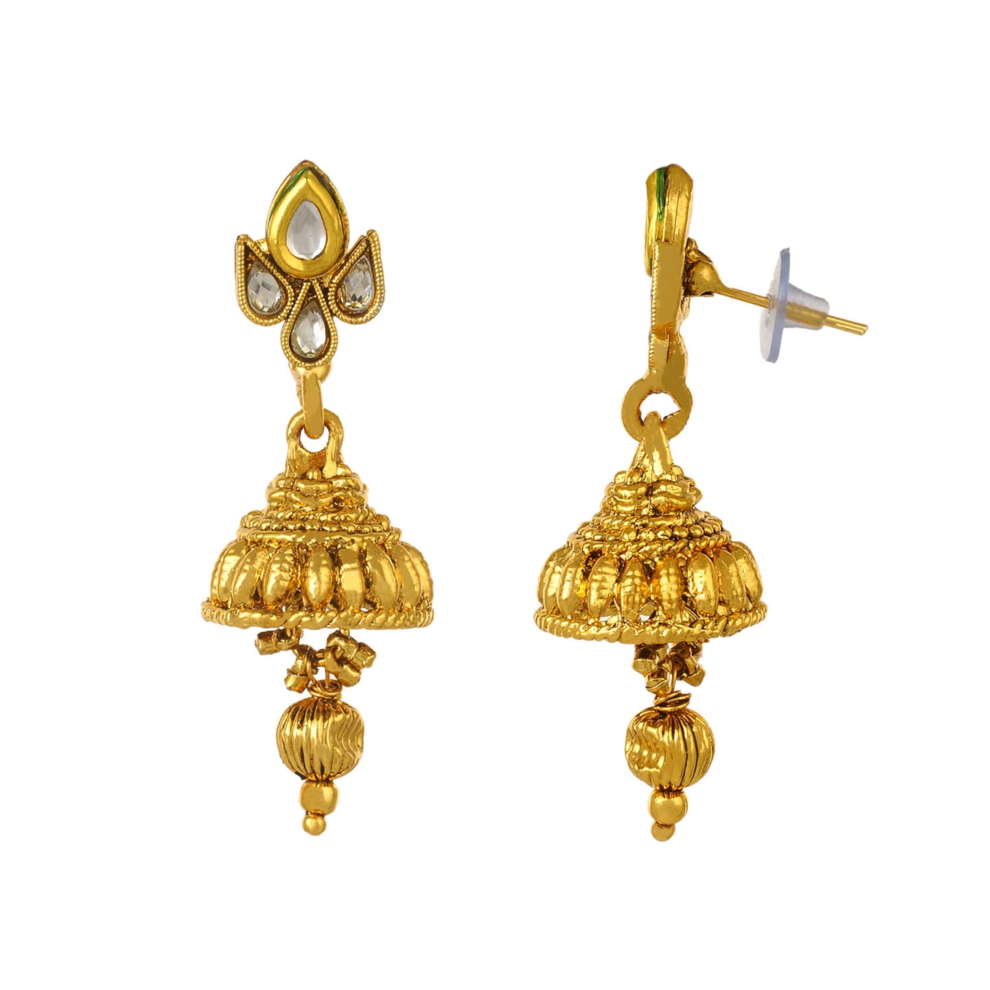 Gold Plated Traditional Long Kundan Pearl Necklace and Jhumki Earrings Fashion Jewelry Set for Women and Girls