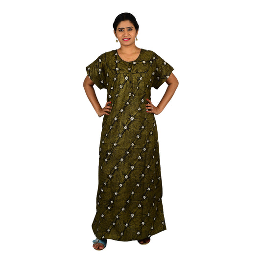 Printed Cotton Nighty For Women - Green