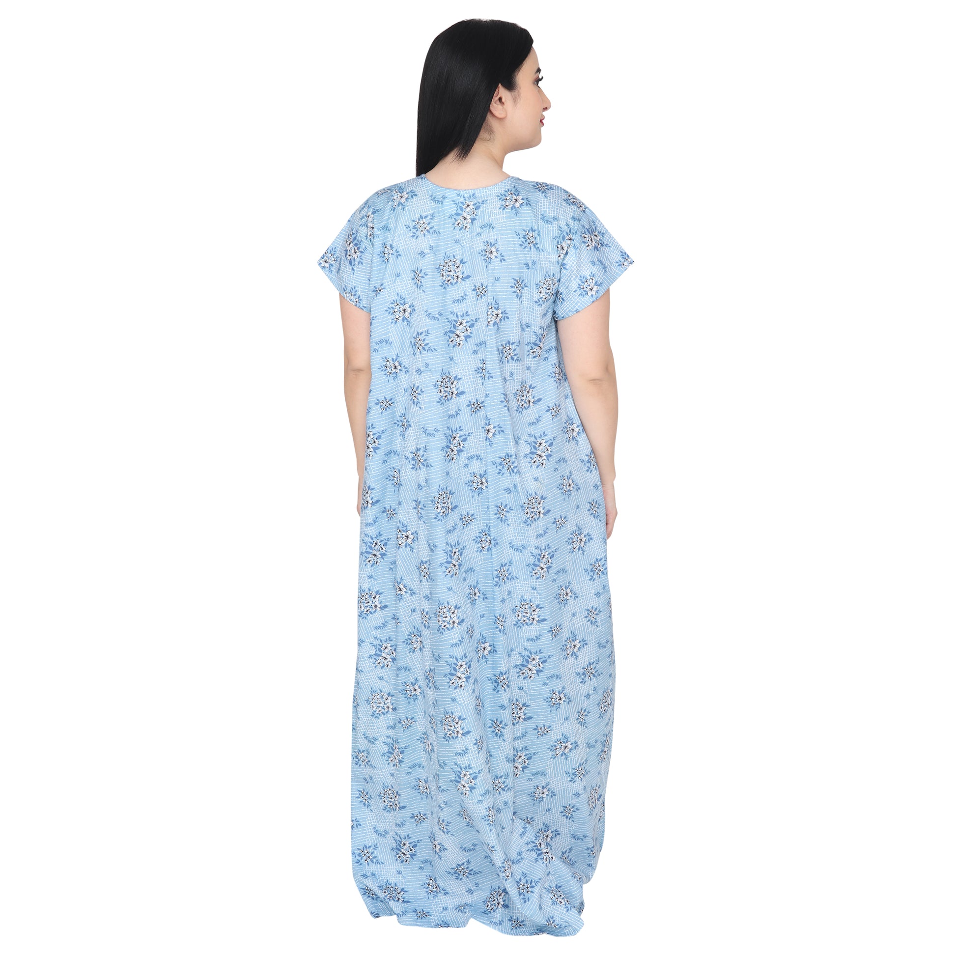 Printed Cotton Nighty For Women - Blue