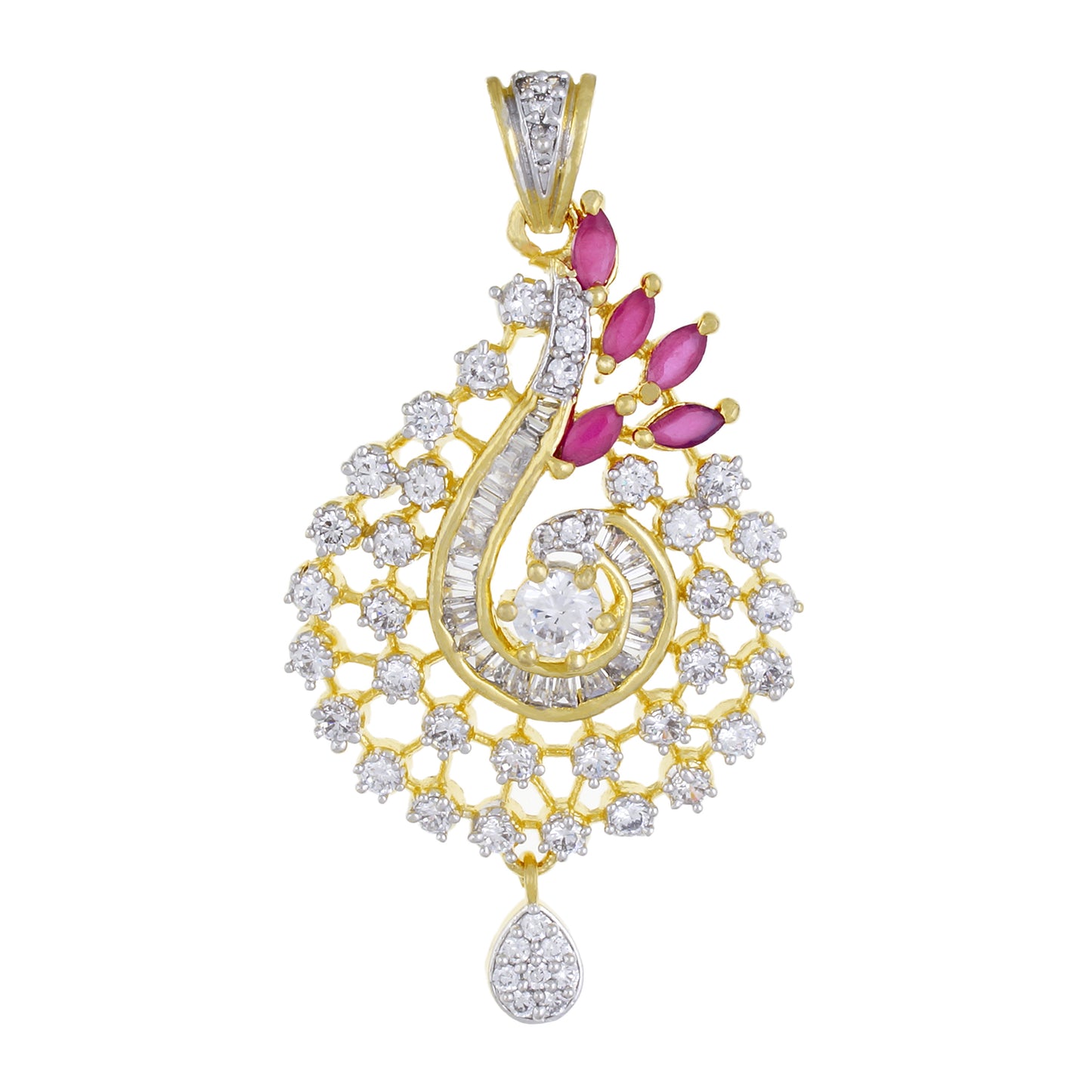 Designer Gold Plated CZ Copper Pendant Set for Ladies and Girls