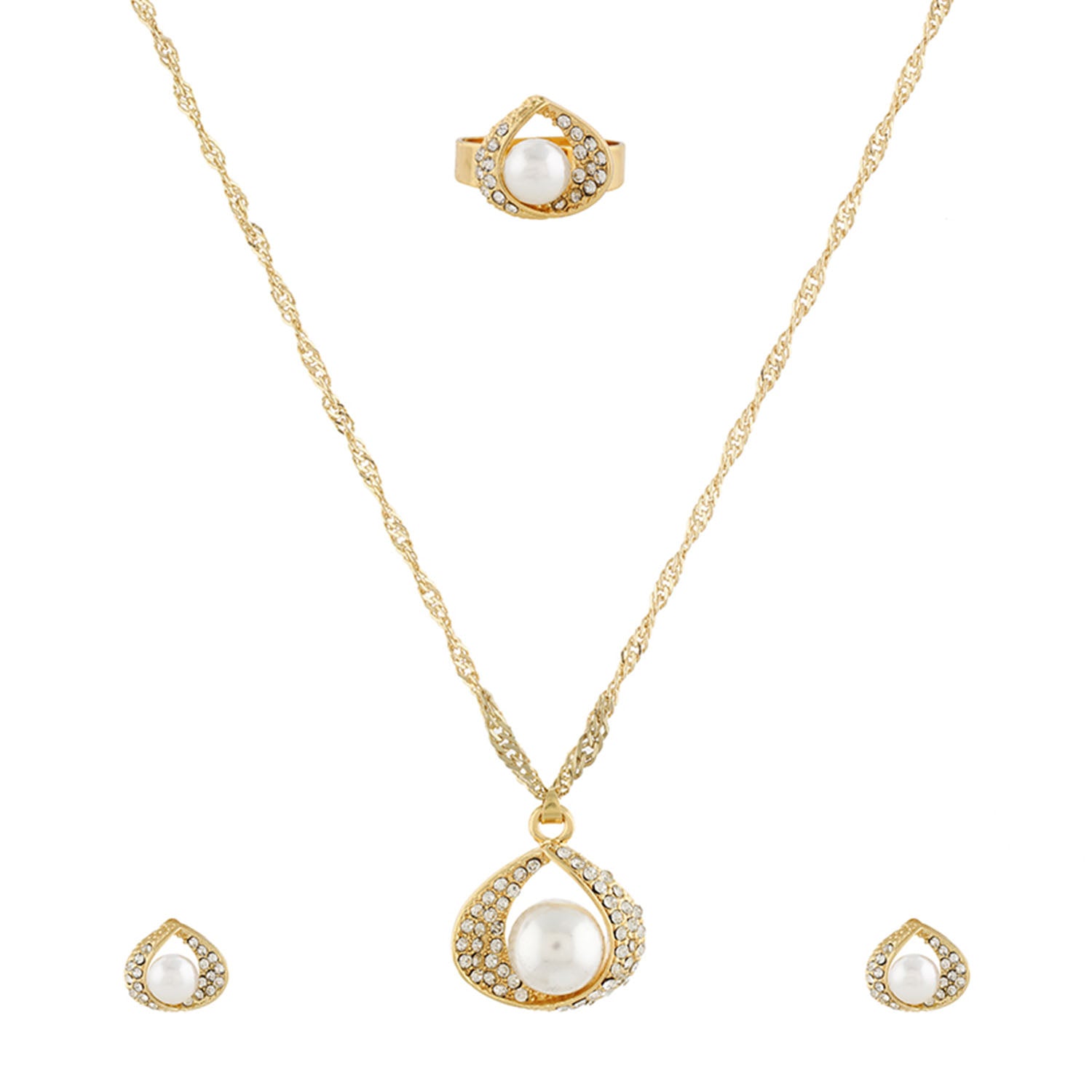 Gold Matinee  Pendant Set  With Hangings & Ring For Girls and Women