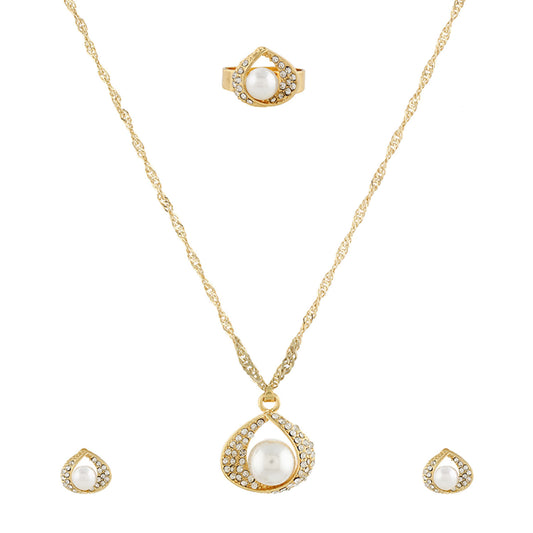 Gold Matinee  Pendant Set  With Hangings & Ring For Girls and Women