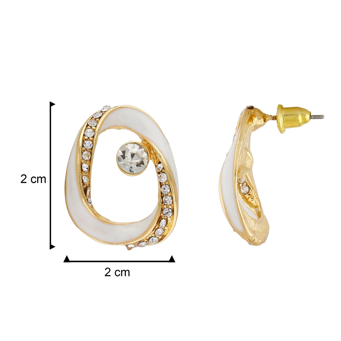 Contemporary White and Gold Colour Oval Design Enamel Enhanced Earring for Girls and Women