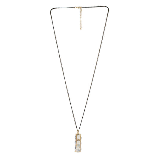 Gold and Grey colour Cylindrical design Pendant with Chain for girls and women