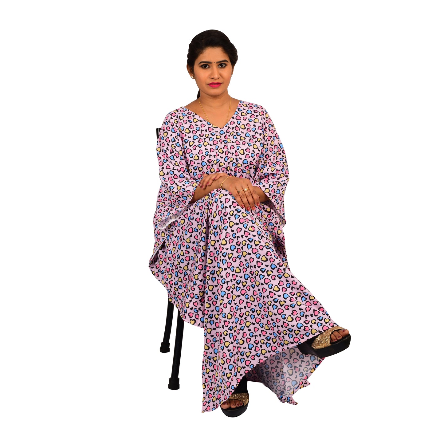 Digital Printed Rayon Blend Kaftan For Women - Pink
