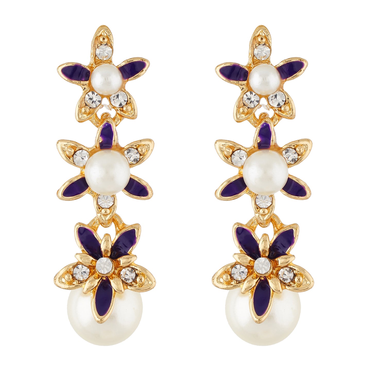 Debonair Purple and Gold Colour Floral design Enamel Enhanced Earring for Girls and Women