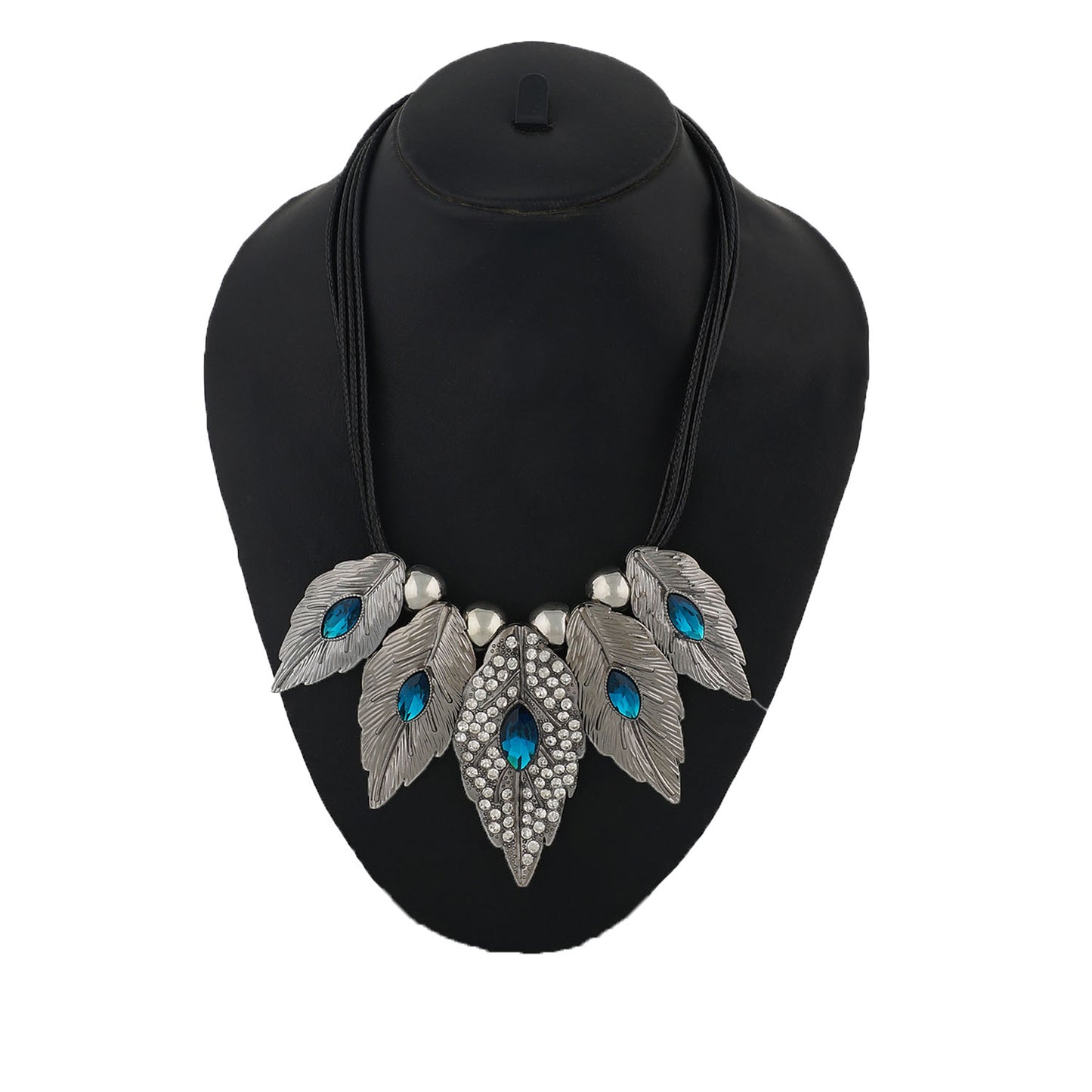 Silver and Blue Coloured Mayur stones studded Necklace For Girls and Women