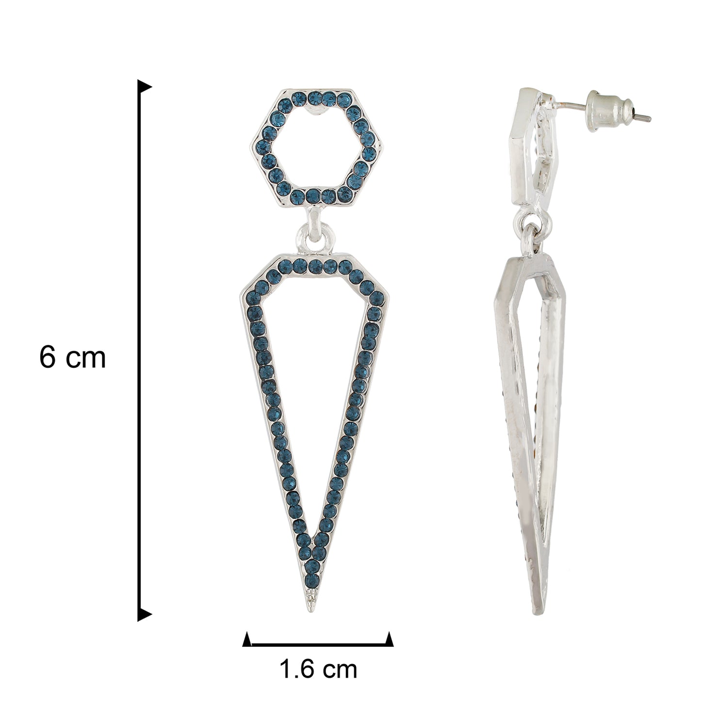 Dazzling Silver Colour studded with blue stones Geometrical Design Earring for Girls and Women