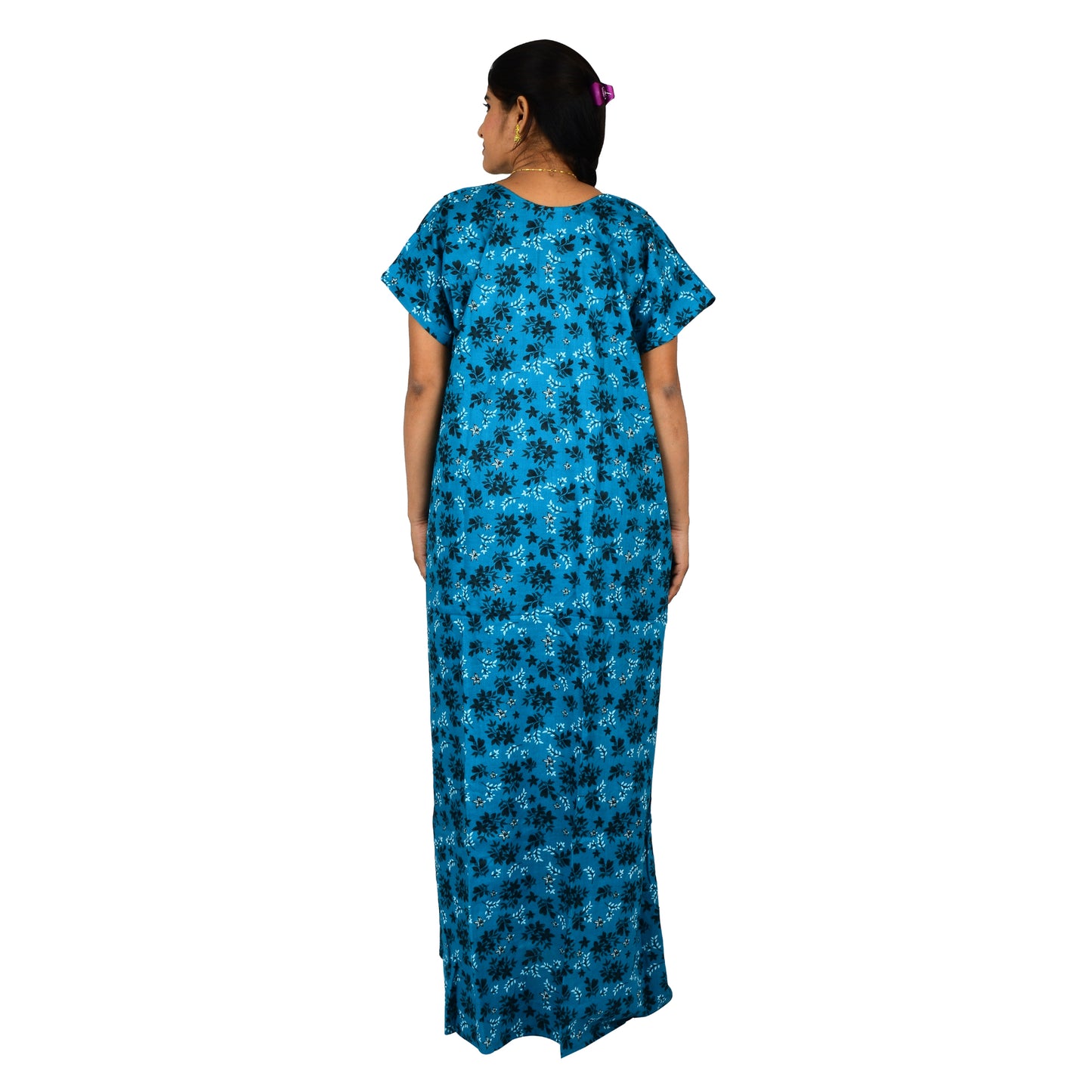 Printed Cotton Nighty For Women - Dark Green