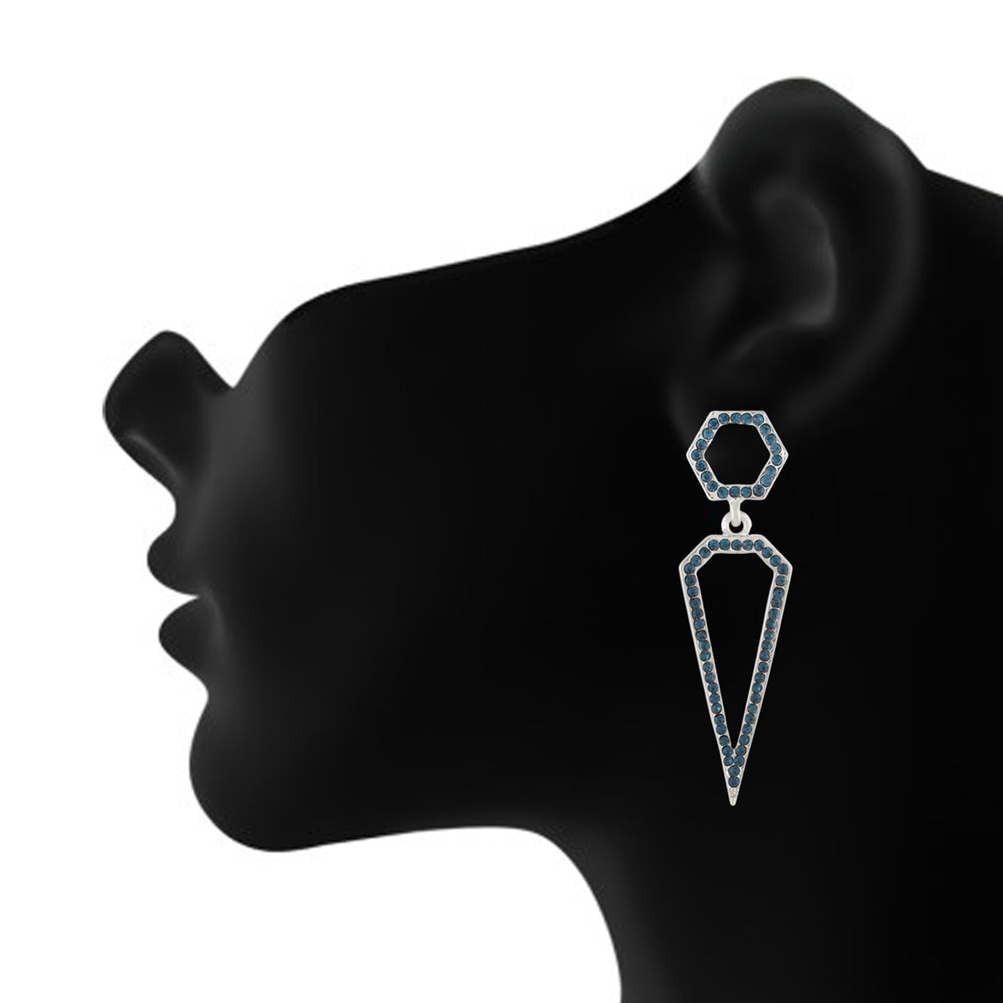 Dazzling Silver Colour studded with blue stones Geometrical Design Earring for Girls and Women
