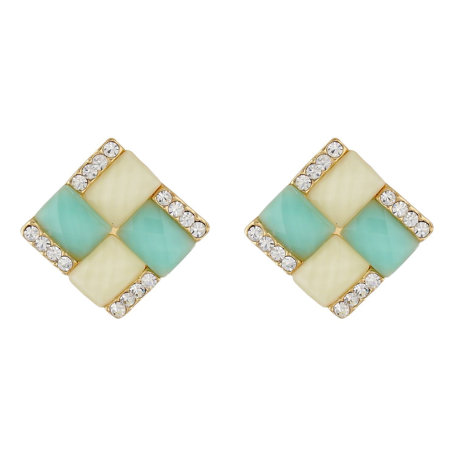 Green and Cream Colour Rhombus Shape Ear  Studs for Girls and Womens
