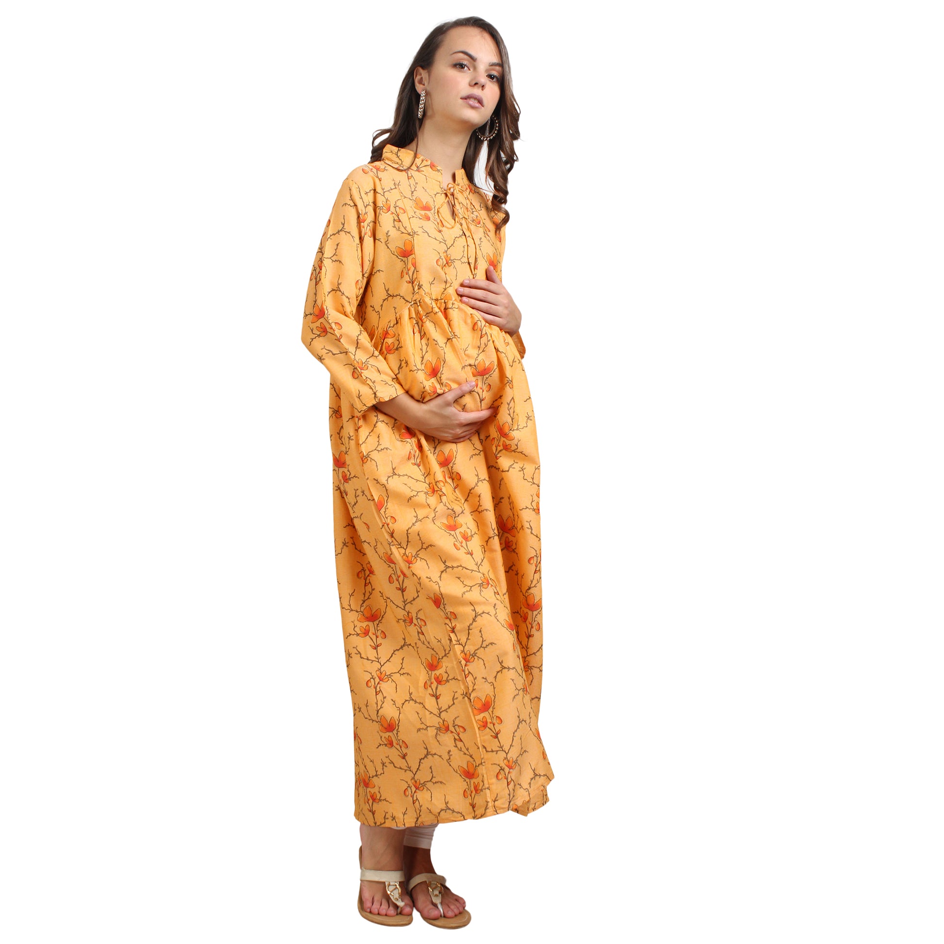 Printed Rayon Pregnancy Kurti For Women - Yellow