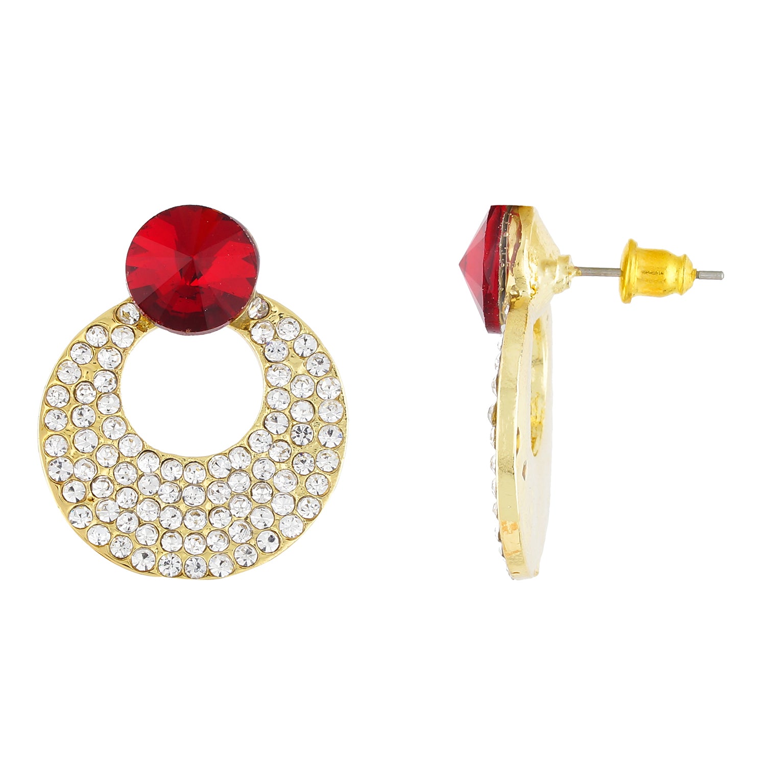 Red and Gold Colour Round Shape Ear Bali for Girls and Womens