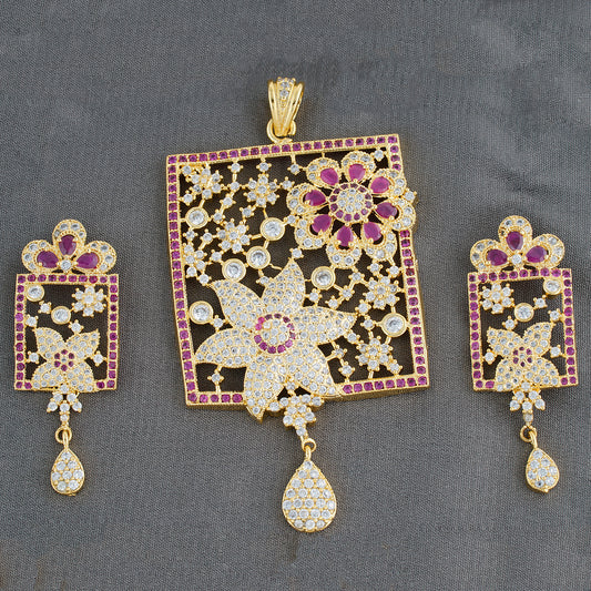 Traditional Gold Plated CZ Copper Pendant Set for Ladies and Girls