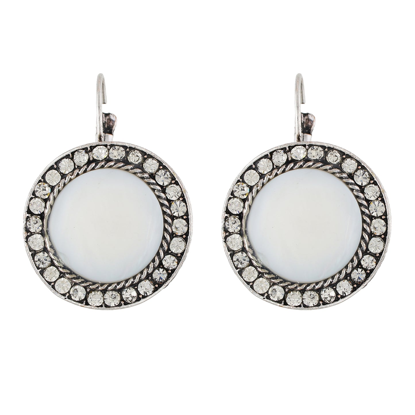 Amazing White and Oxide Silver Colour Round Shape Earring for Girls and Women
