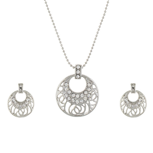 Silver colour Round design Pendant Set for girls and women