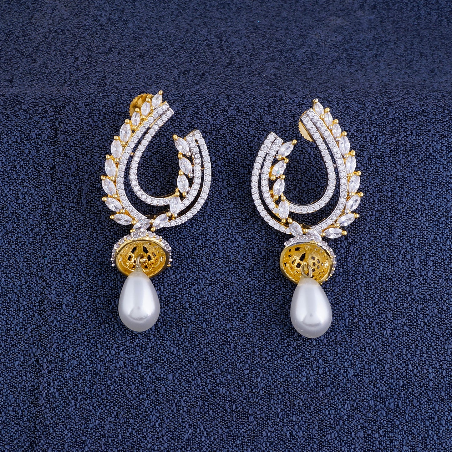 Ethnic Gold CZ Copper Jhumki with Pearl