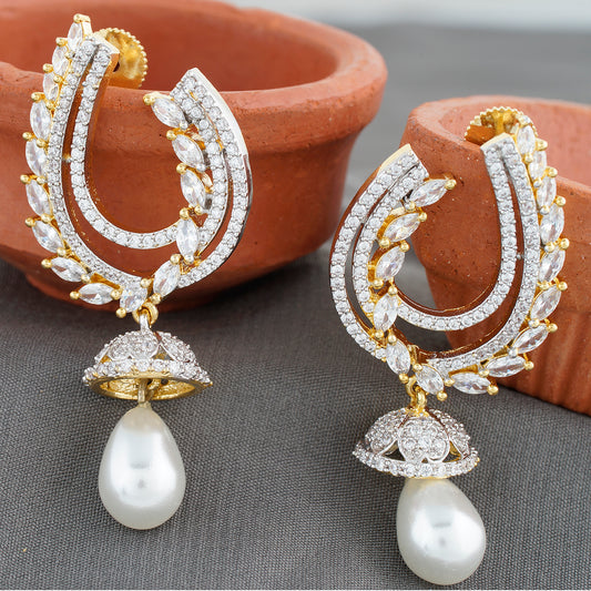 Ethnic Gold CZ Copper Jhumki with Pearl