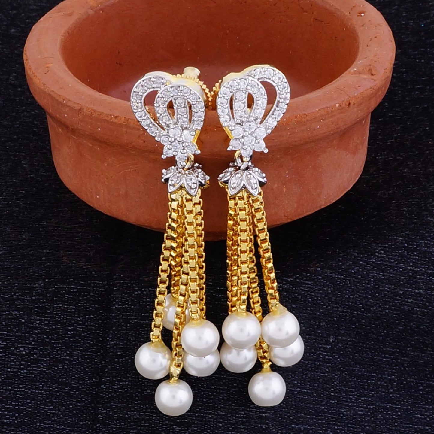 Traditional Gold CZ Copper Hangings with Pearl