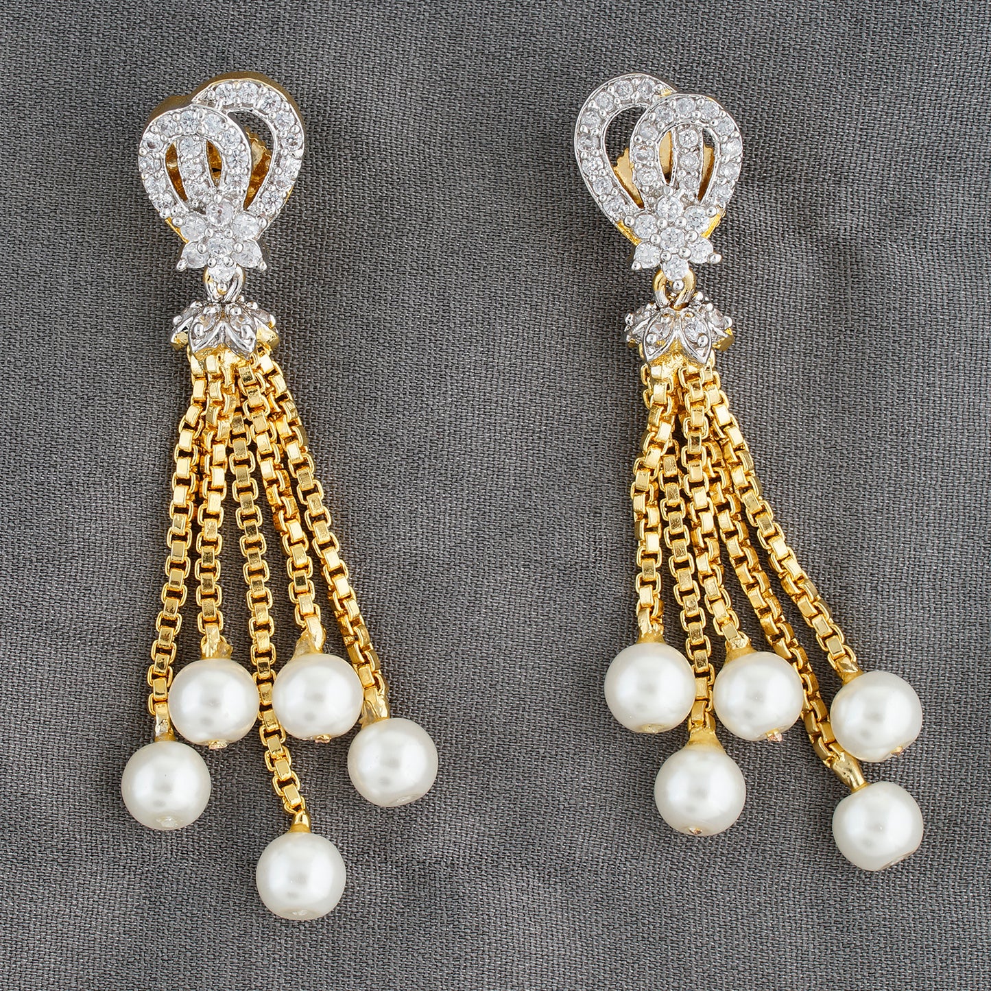 Traditional Gold CZ Copper Hangings with Pearl