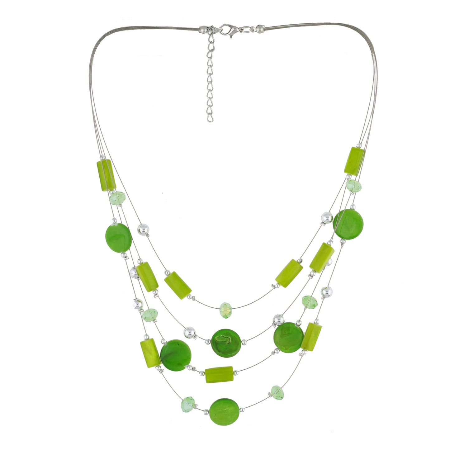Green Colour Button Necklace and Earrings for Girls and Women