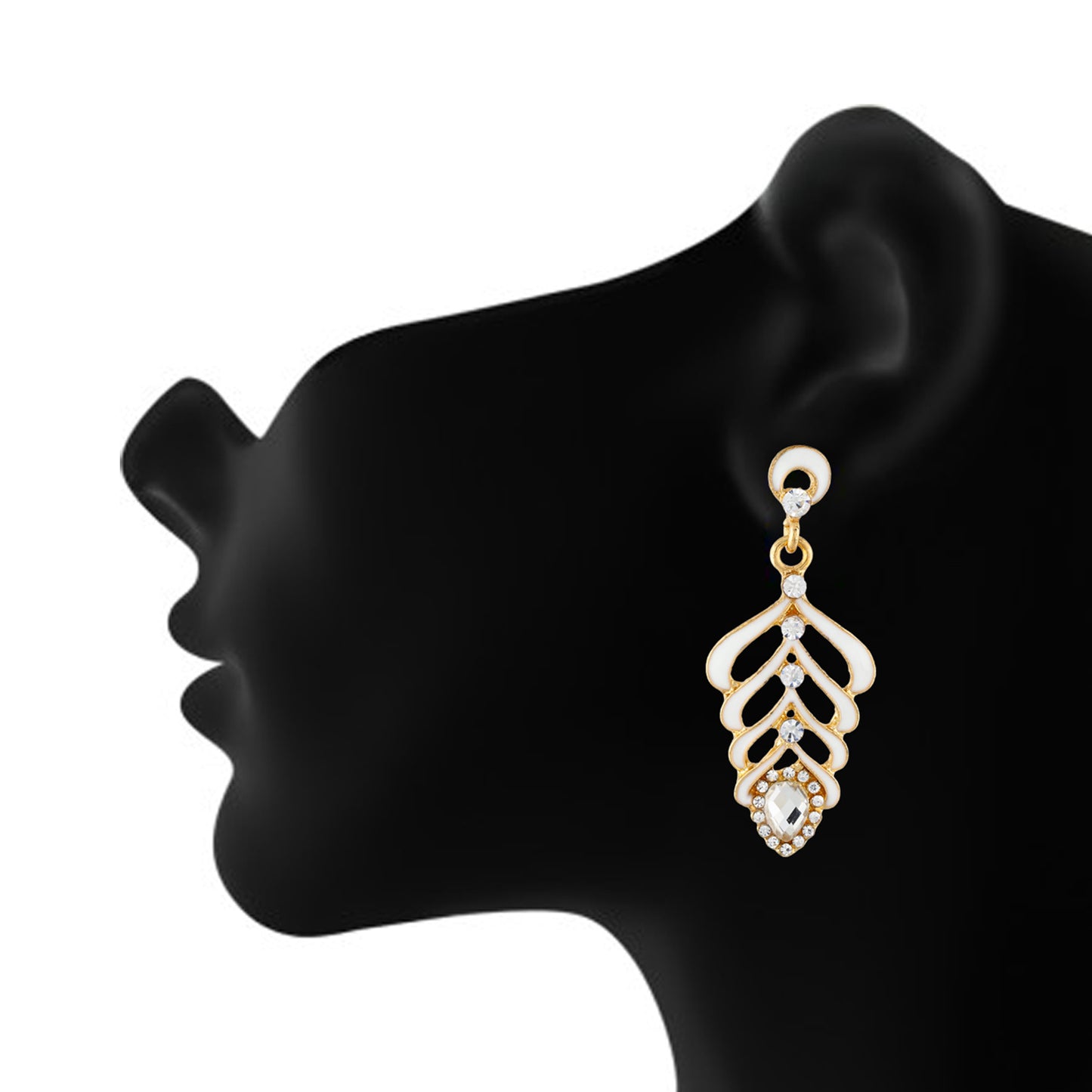 Elegant White and Gold Colour Leaf Design Enamel Enhanced Earring for Girls and Women