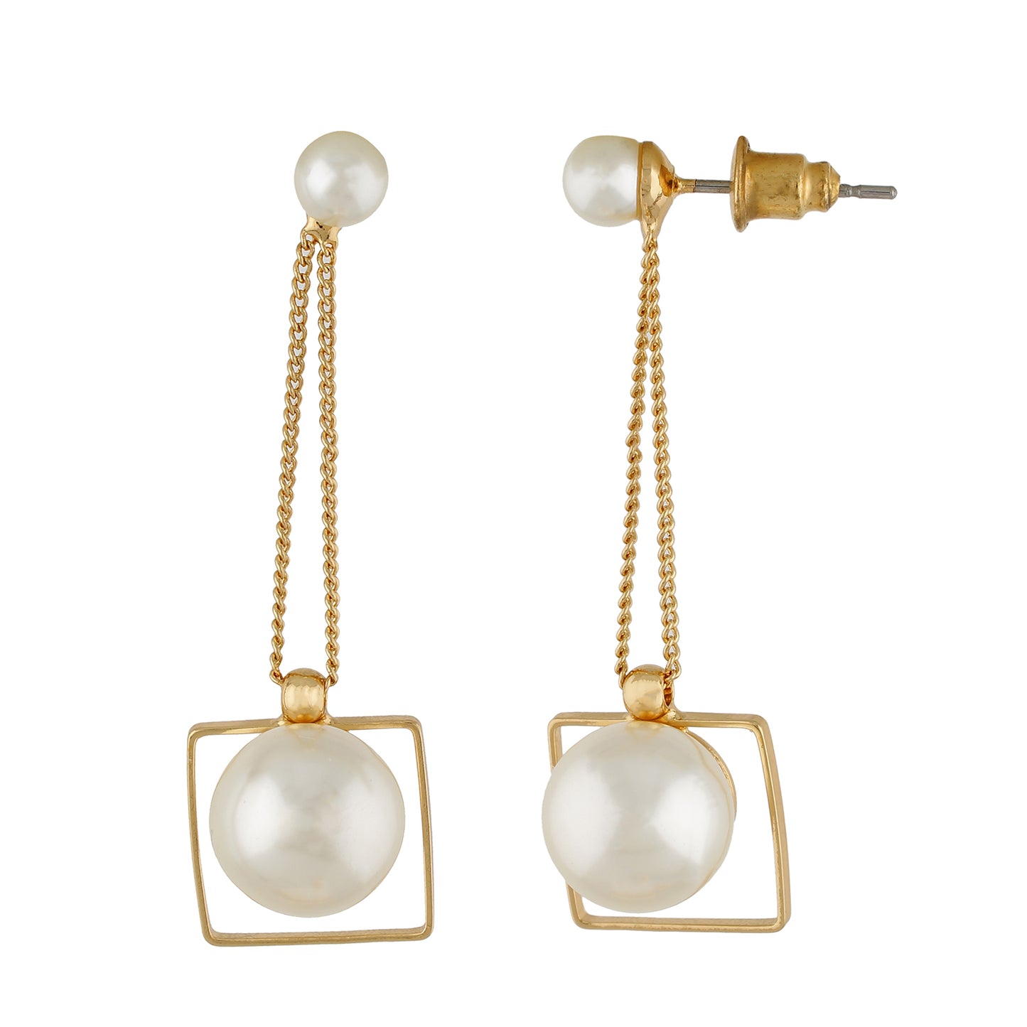 Stunning Gold Colour Square Shape Pearl Earring for Girls and Women