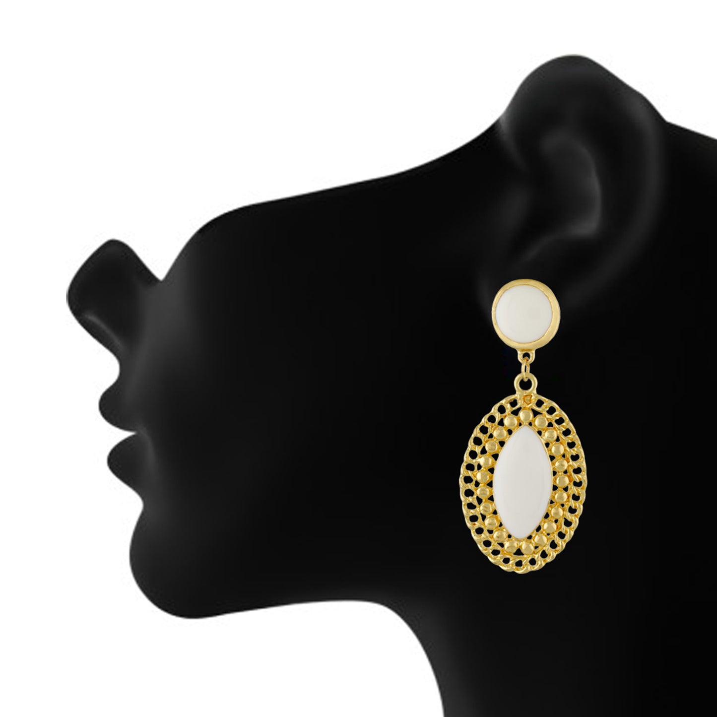 Stylish White and Gold Colour Oval Shape Enamel Enhanced Earring for Girls and Women