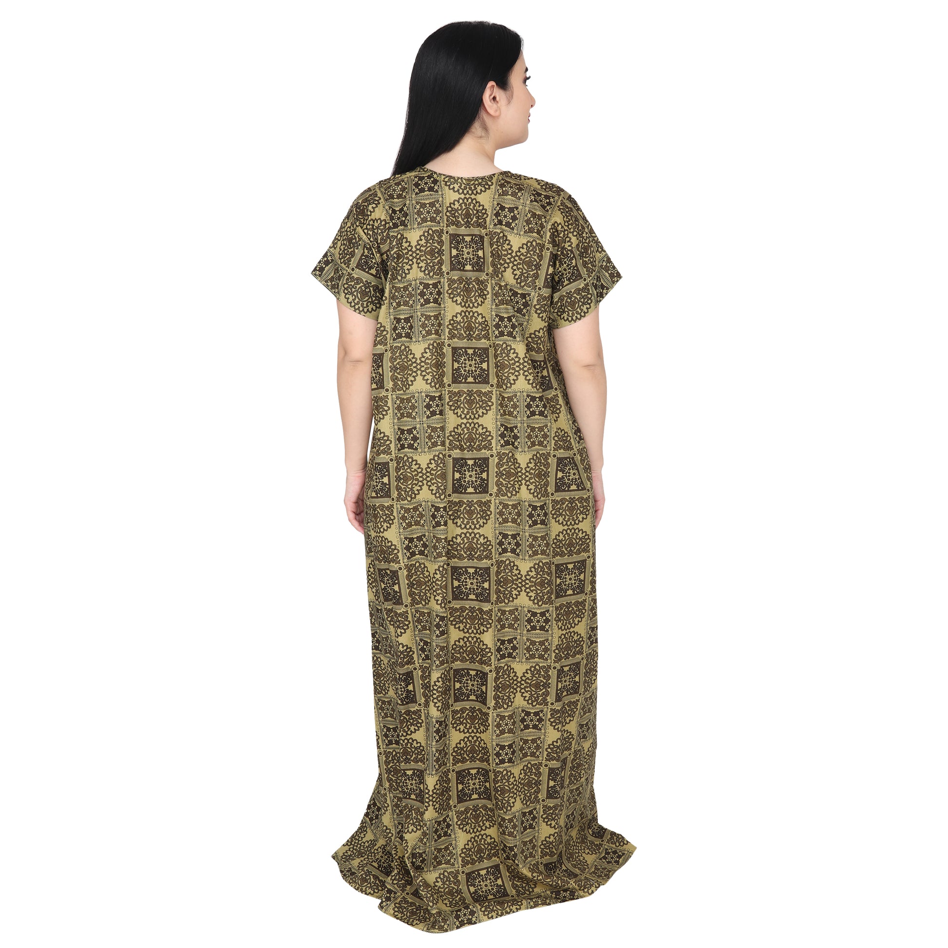 Printed Cotton Nighty For Women - Light Green