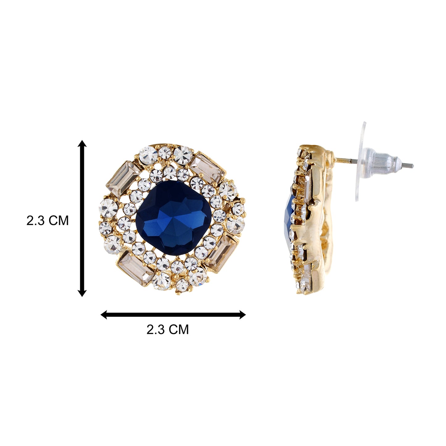 Blue and Gold colour Round Design Stud Earrings for Girls and Women