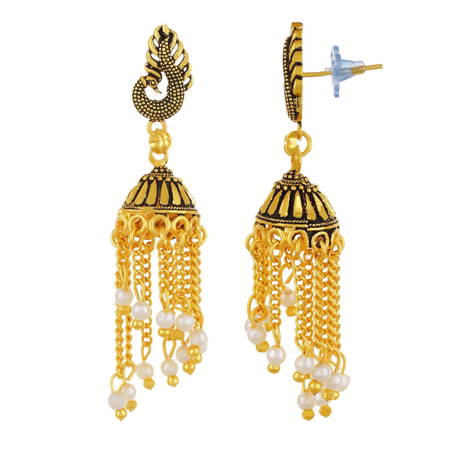 Gold plated Pearl Mayur Stud Jhumki Earrings Fashion Imitaion Jewelry for Girls and Women