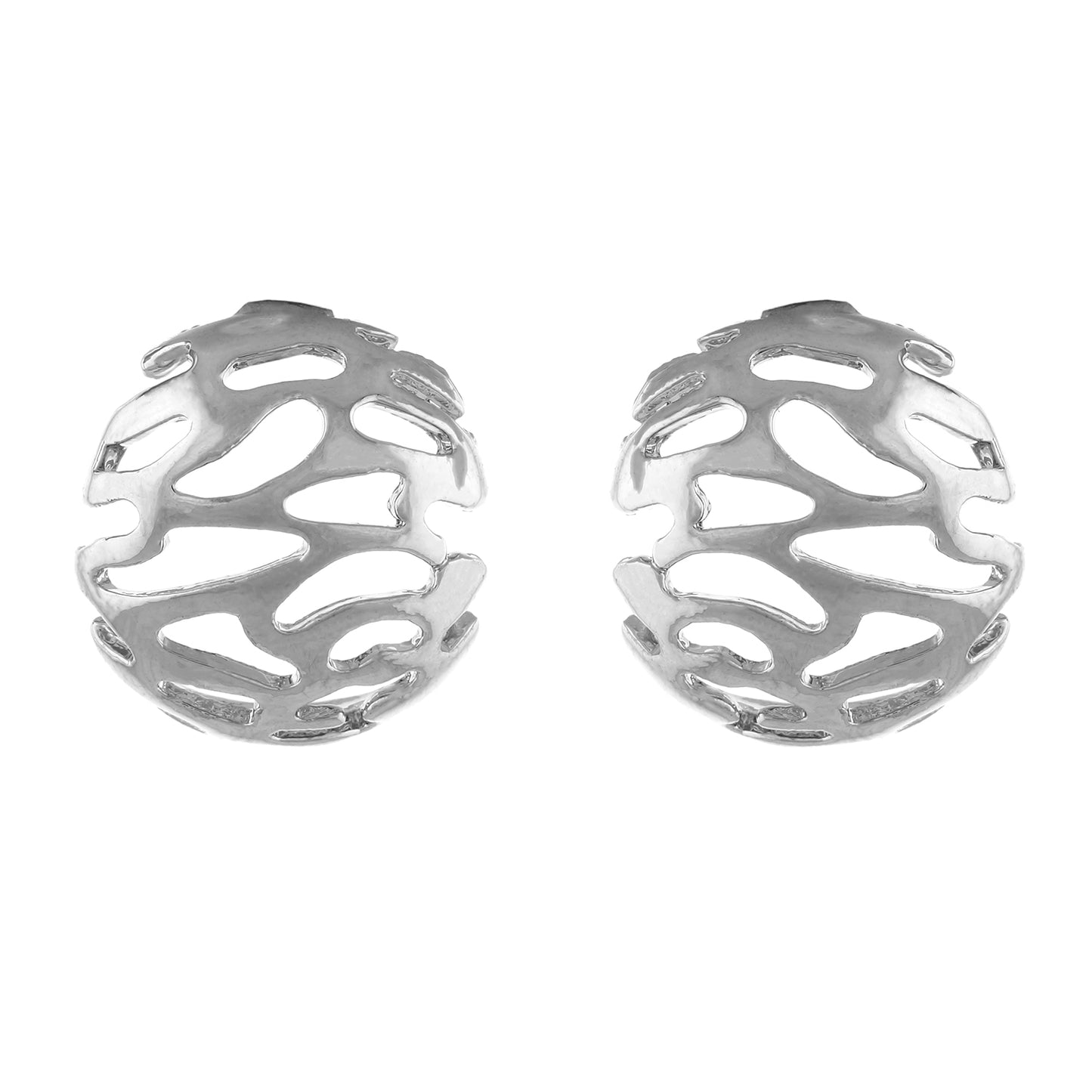 Silver colour Round Design  Stud Earrings for Girls and Women