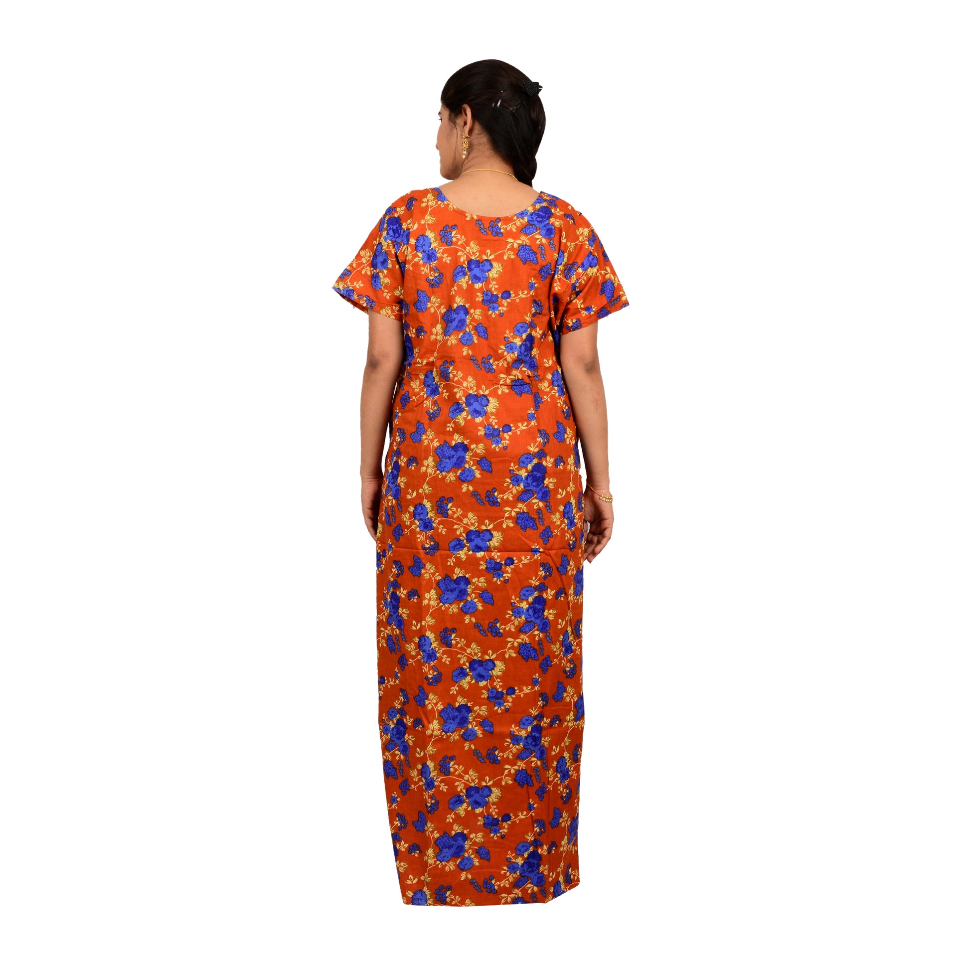 Printed Cotton Nighty For Women - Orange