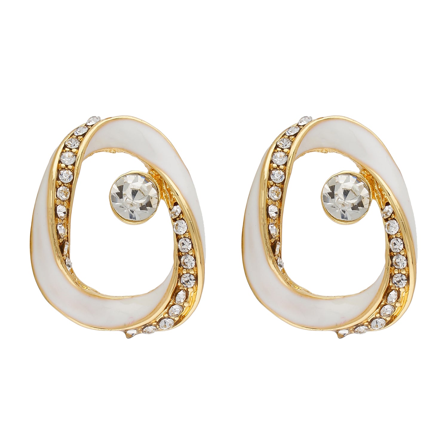 Contemporary White and Gold Colour Oval Design Enamel Enhanced Earring for Girls and Women