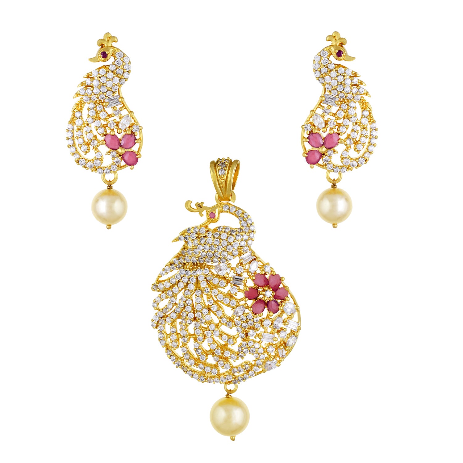Stylish Gold Plated CZ Copper Pendant Set for Ladies and Girls