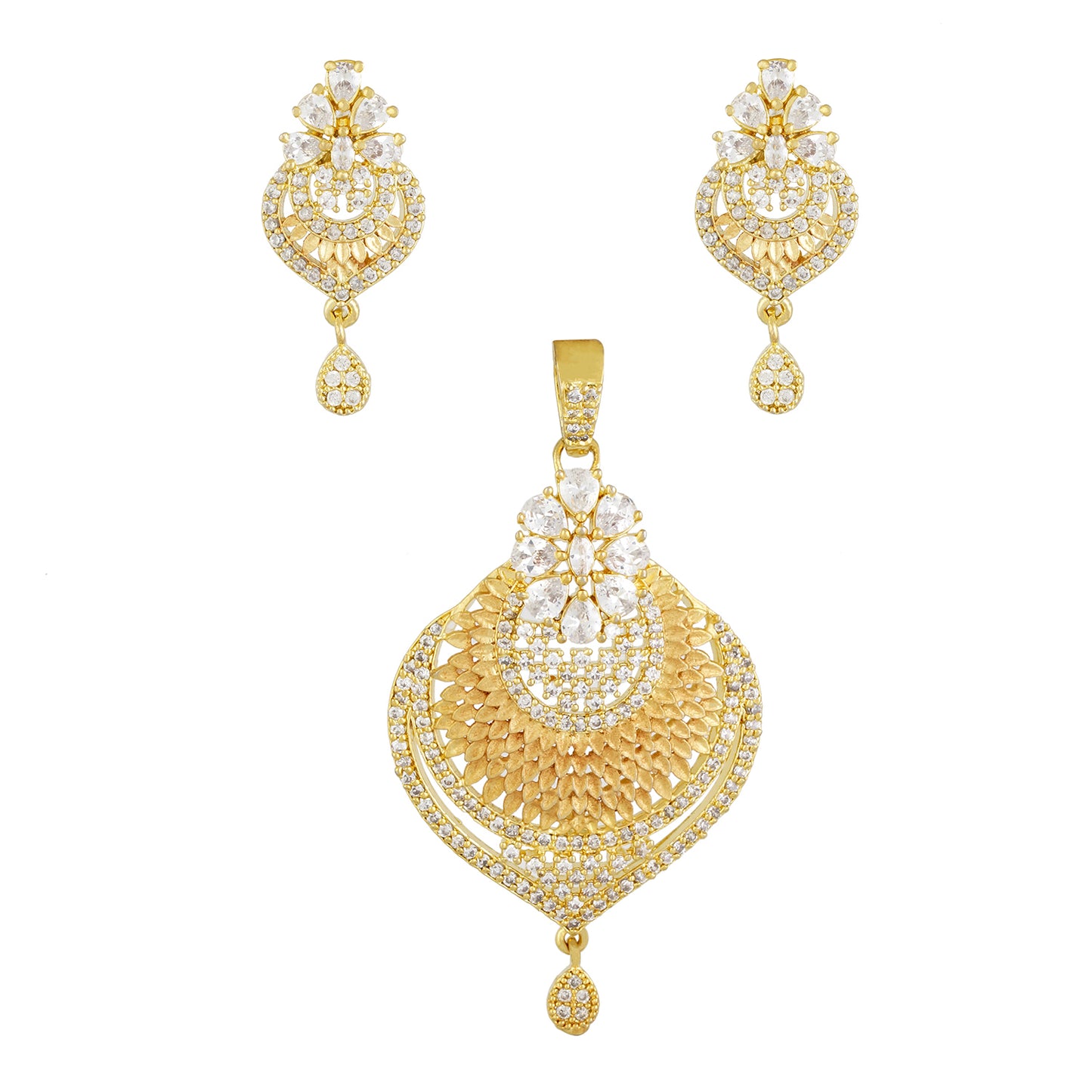 Stylish Geru Antique Gold Plated CZ Copper Pendant Set for Ladies and Girls