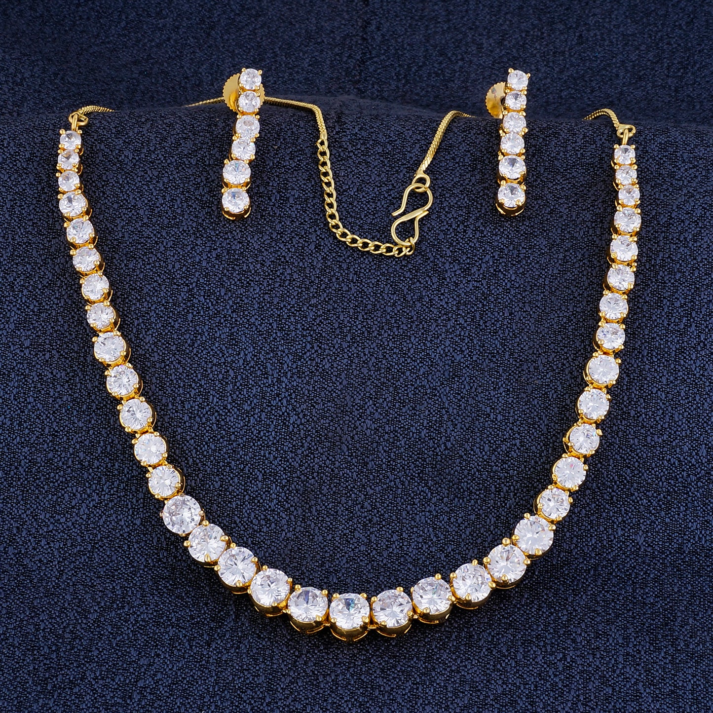 Designer Gold Plated CZ Copper Necklace Set for Ladies and Girls