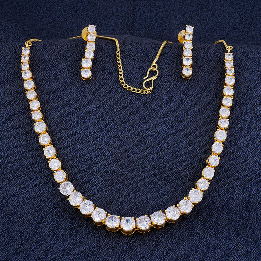 Designer Gold Plated CZ Copper Necklace Set for Ladies and Girls