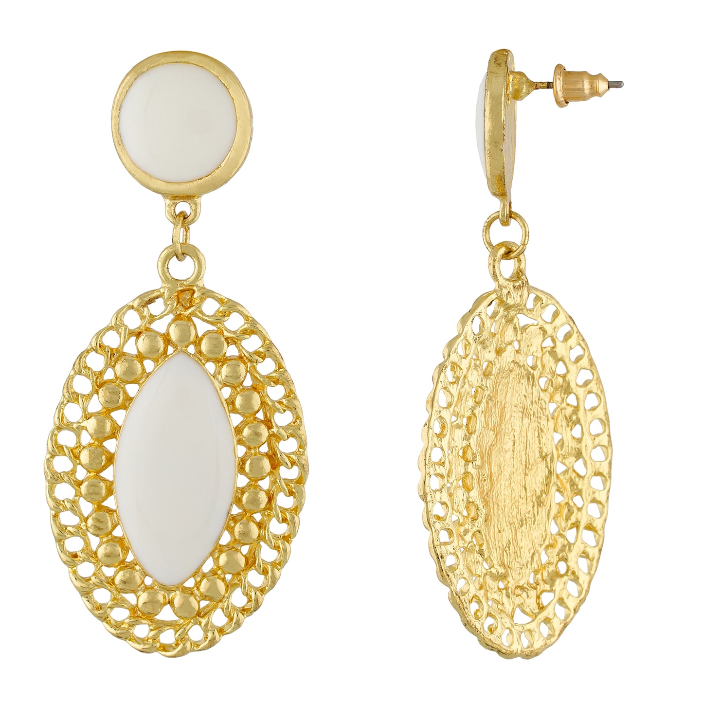 Stylish White and Gold Colour Oval Shape Enamel Enhanced Earring for Girls and Women