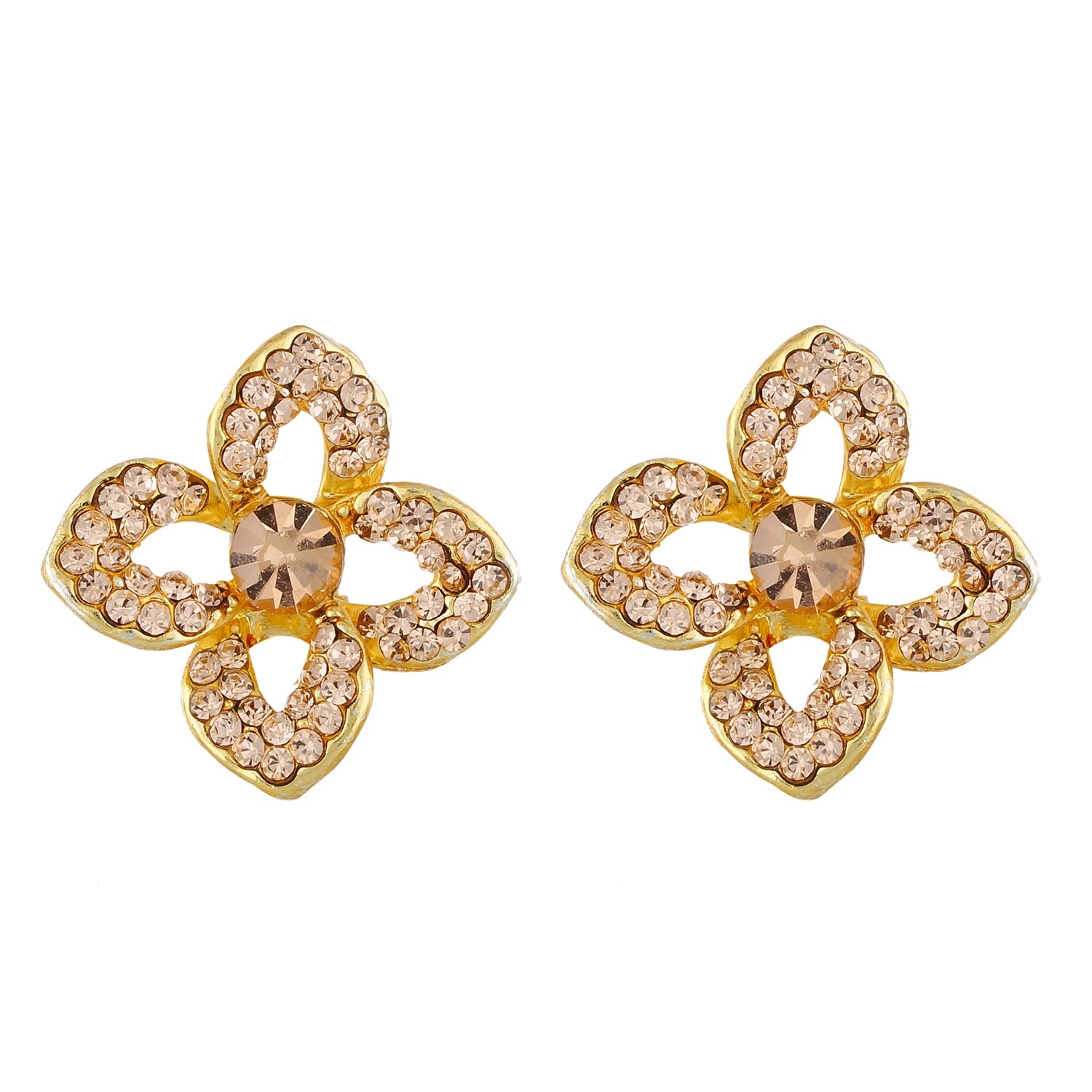 Stylish Beige and Gold Colour Floral Shape Alloy Clip On Earrings for Girls with on Pierced Ears