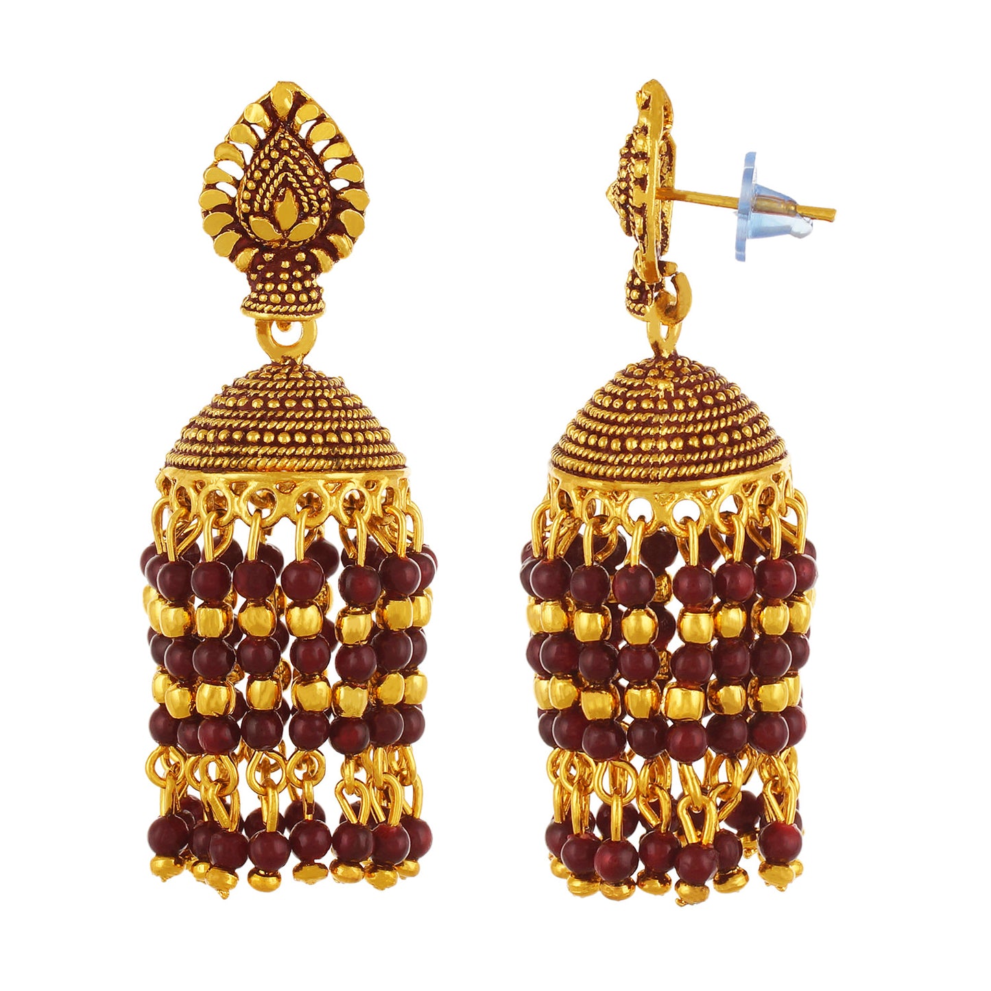 Gold plated Red Beads Jhumki Earrings Fashion Imitaion Jewelry for Girls and Women