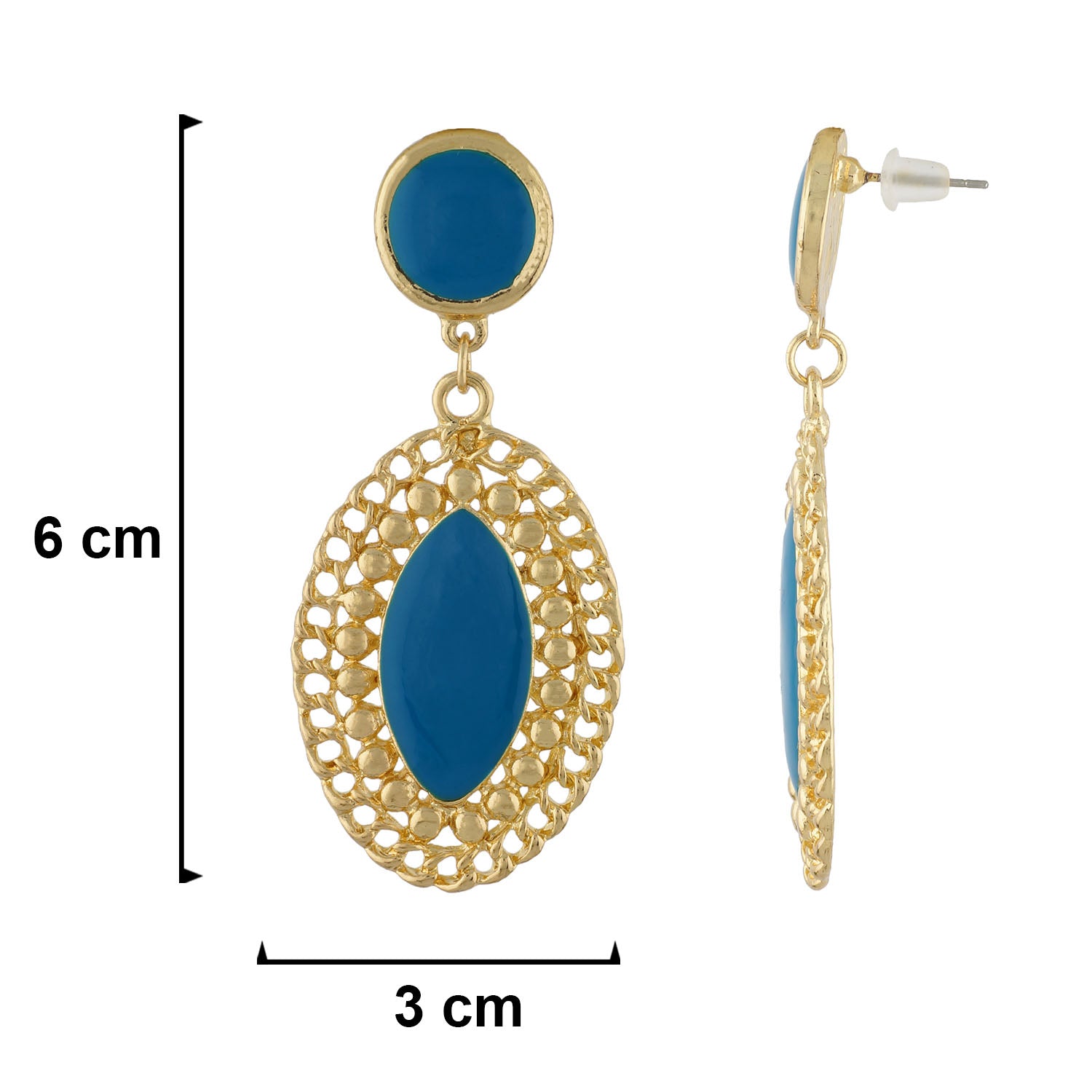 Stylish Blue and Gold Colour Oval Shape Enamel Enhanced Earring for Girls and Women