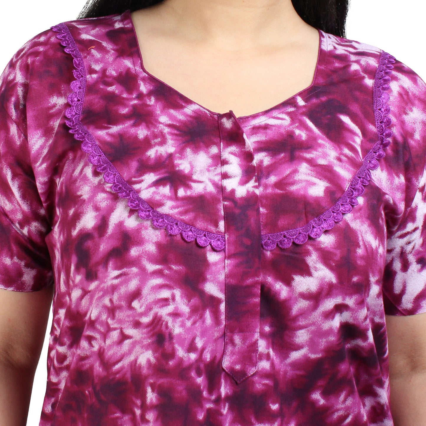 Printed Cotton Nighty For Women - Purple