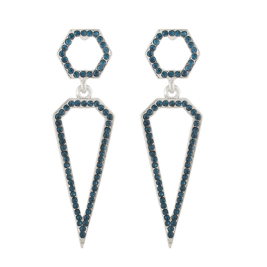 Dazzling Silver Colour studded with blue stones Geometrical Design Earring for Girls and Women